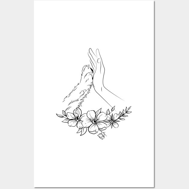 Woman Hand And Dog Paw Floral Wall Art by NICHE&NICHE